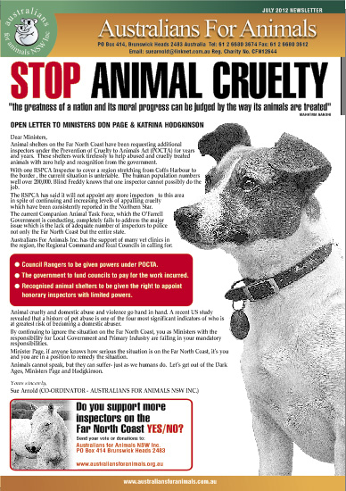 Cover preview of july 2012 Australians for Animals Newsletter